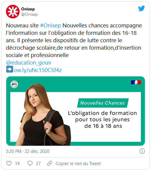 Tweet Onisep NouvellesChances